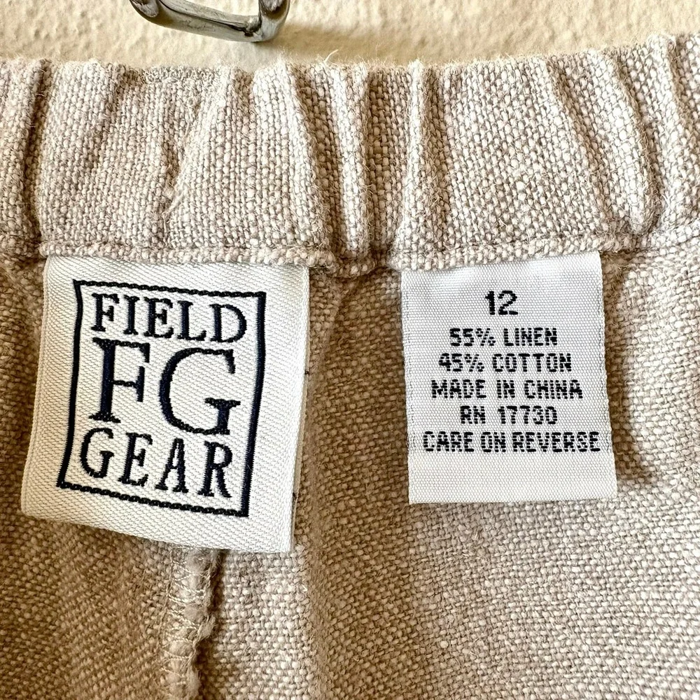 Vintage Field Gear Linen Cotton Shorts Beige High Rise Elastic Waist Women's 12 - Picture 7 of 8